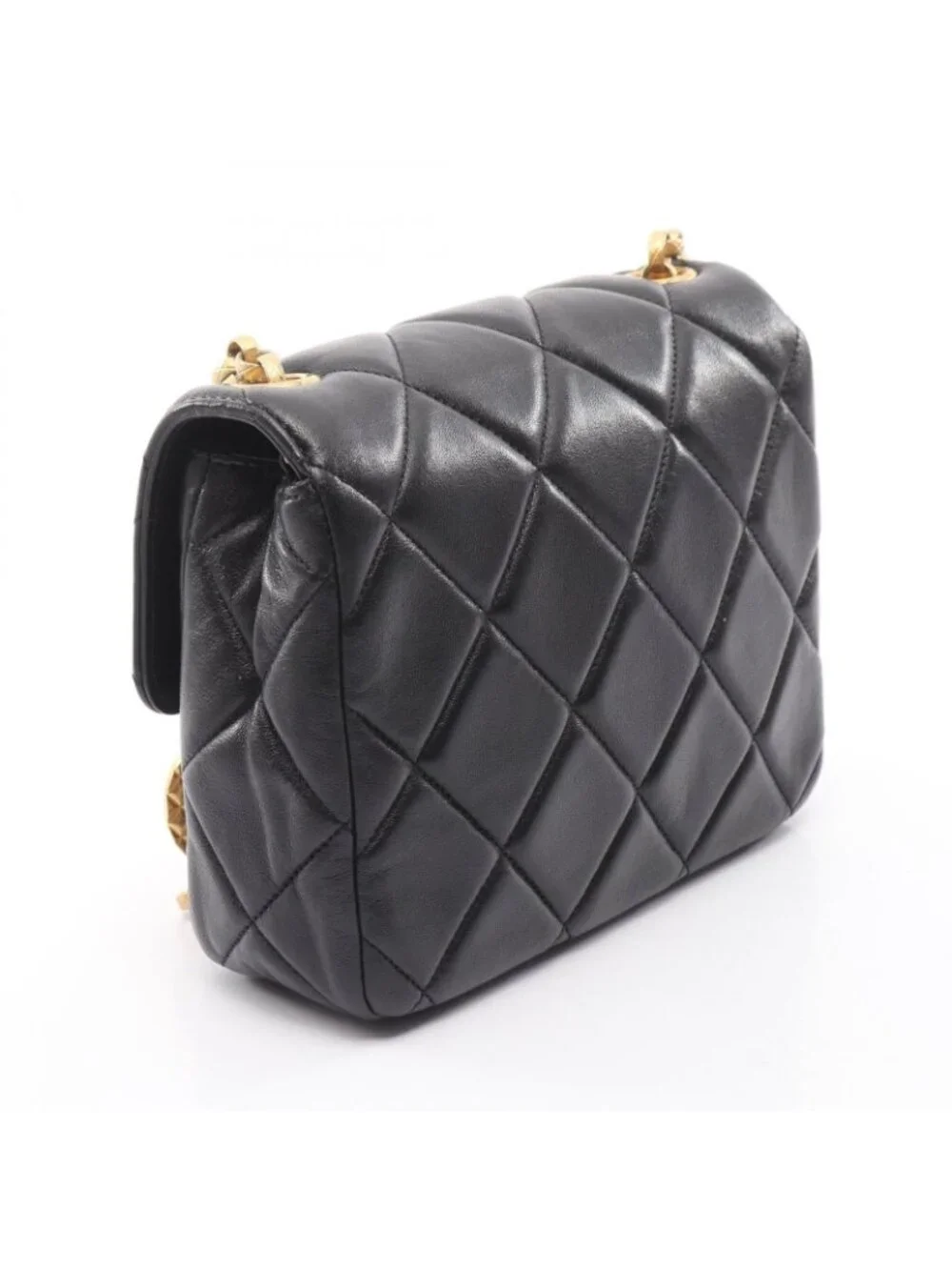Chanel Shoulder Bag Quilted Black Lambskin Small Flap Bijou Chain